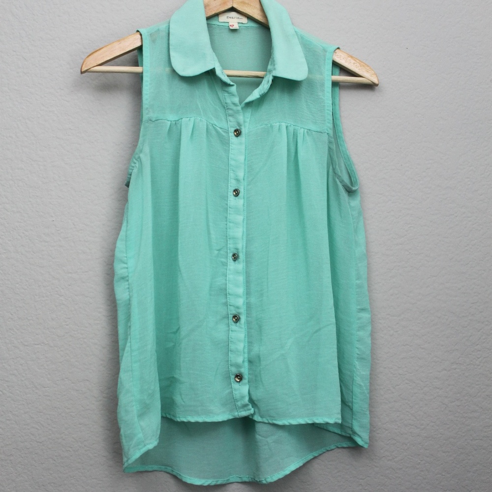 Three Hearts Seafoam Button Down Tank